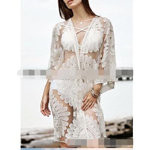30pcs/lot fedex fast korean style woman lace beach blouse female half solid lace kimono female cardigan lace blouse