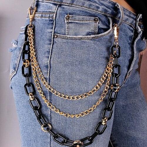 Fashion 1/3 Layer Men Jewelry Jean Wallet Key Chain Waist Punk Acrylic Chain Pant Belt Chain Keychain Pant Neon Green Chain