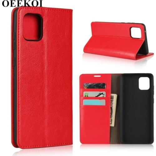 OEEKOI Crazy Horse Genuine Leather Wallet Flip Case for Samsung Galaxy A81