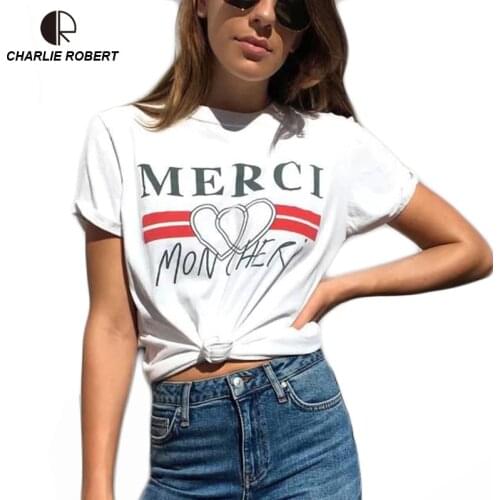 CR 2018 Women Plus Size XS 4XL Cotton T-Shirt Summer O-Neck Tee T shirt Casual T Shirt Letter Top Drop Shipping