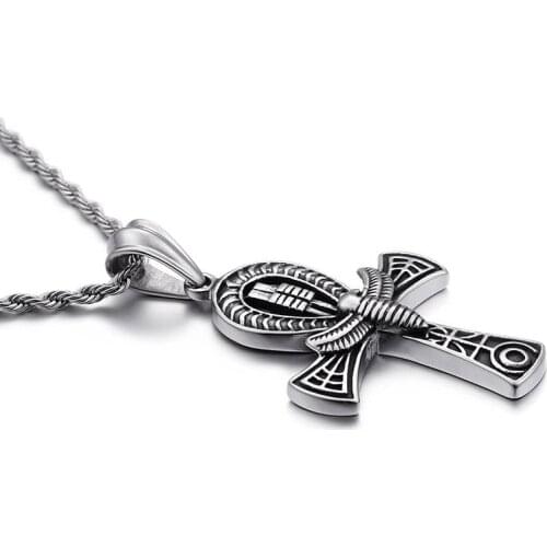 Egypt ANK Jewelry Ankh Cross of Life Scarab Charm Pendant Necklace Men Cross Necklace Chain