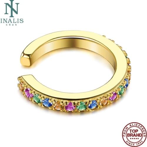 INALIS 925 Sterling Silver Clip Earrings For Women Gold Color Round Clear Cubic Zirconia Earring Wedding Fine Jewelry Hot Sale