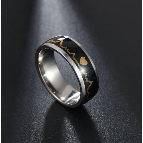 ECG Ring Stainless Steel Ring Promise Heartbeat Rings Glowing Jewelry for Men Women Couple Lovers Gift