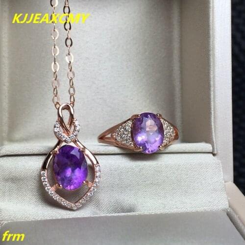 KJJEAXCMY Fine jewelry, 925 sterling silver inlaid natural amethyst womens rings necklace set wholesale