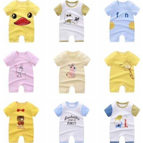 2021 Baby Boys & Girls Romper Short Sleeve Jumpsuit Cotton O-neck Cartoon Pajamas Infant Costume Newborn Baby Summer Clothing