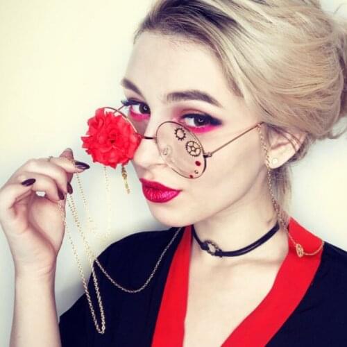 Colorful Rose Clear Optical Glasses Alloy Frame Gear Pendant Women Luxury Round Gothic Ladies Oculos Eyeglasses Gafas Eyewear