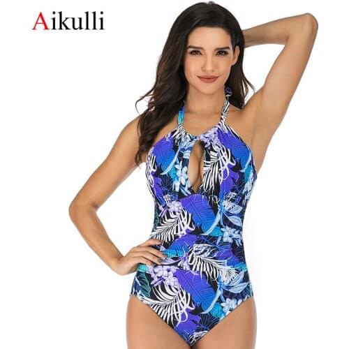 Aikulli One Piece Swimsuit Women Sexy V Neck Swimwear Print Bathing Suits Girls Tummy Control Beach Swim Suit Monokini Swimsuits