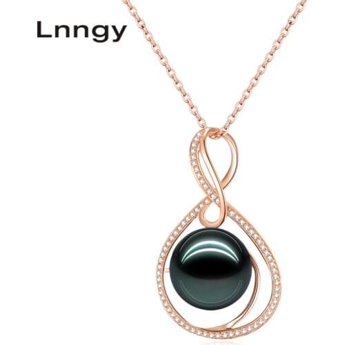 Lnngy 18K Gold 12mm Black Tahiti Pearl Pendant 18K White Gold/Yellow Gold/Rose Gold Diamond Weave Pendant Separate Pendant