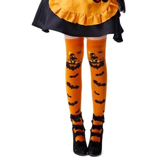 Cute Stretchy Halloween Element Pattern Stockings Thigh High Socks Halloween Skin-friendly
