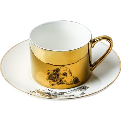 Cartoon Dog Anamorphic Cup Mirror Reflection Cup Zebra/Monkey/Lion Mug Horse Coffee Cup With Plate