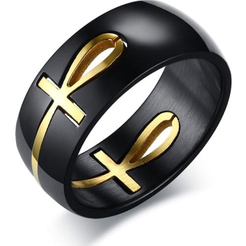 Mens Two Tones Removable Ankh Egyptian Cross Ring Stainless Steel Detachable Allah Prayer Male Religious Jewelry
