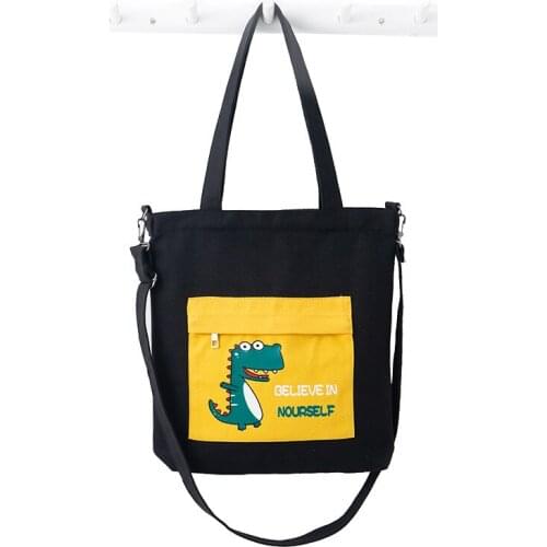 PURFAY 2020 New Canvas Women Shoulder Bag Lady Cotton Tote Shopper Bag Cartoon Dinosaur Cloth Eco Reusable Shopping Bag Handbag