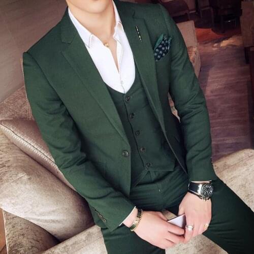 New Green Men Suit Wedding Suits Shawl Collar Formal Blazer Slim Fit costume homme mariage Groom Wear 3Pieces(Jacket+Vest+Pants)