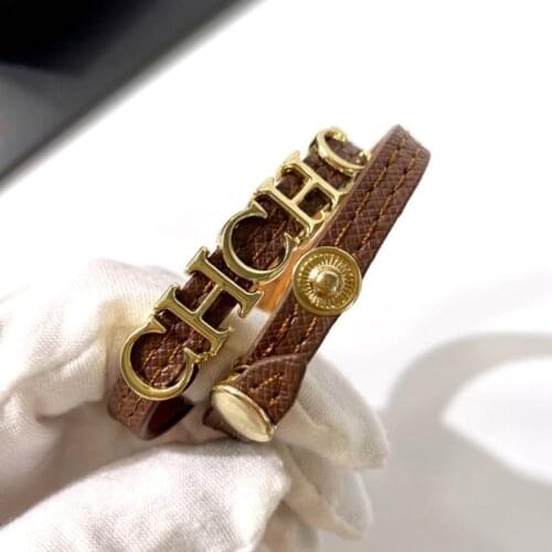 High Quality Punk Style PU Leather 316L Steel CH Letter Charms Chokers Necklace For Women Jewelry Wholesale