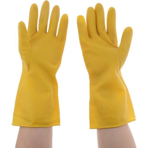 Natural Latex Rubber Gloves Heavy Duty Non Slip Household Gloves Yellow