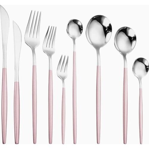 Pink Silver Cutlery Set Stainless Steel Flatware Gold Fork Spoon Knife Set Dinnerware Dinner Golden Tableware Set Dropshopping