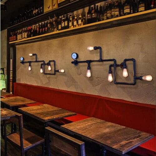 Steam Punk Loft Industrial Iron Rust Water Pipe Retro Wall Lamp Sconce Wall Lights E27 Led For Living Room Bedroom Bar Cafe Bed