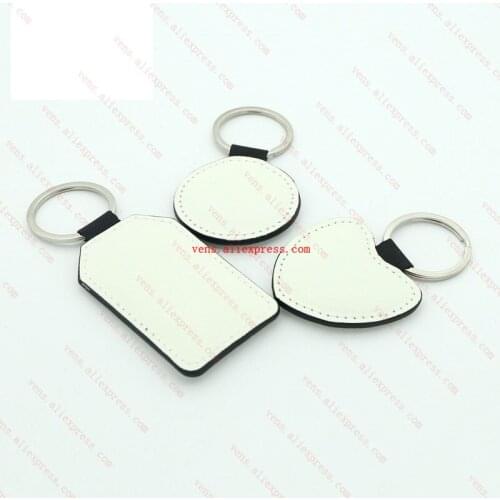 Sublimation blank leather keychains key ring hot transfer printing leather materials can print it on two sides 100pcs/lot