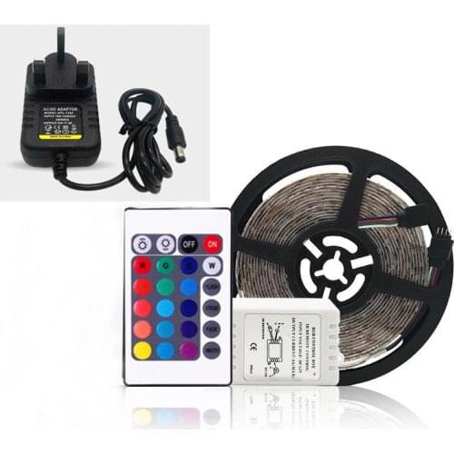 5M 3528SMD RGB LED Light Strip w/ Remote Controll Switch Waterproof DIY Christmas Holiday Home Car Bar Party Decoration Light