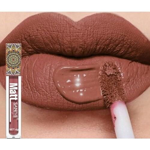Waterproof Matte Nude Lip Gloss Brown Nude Pigment Dark Red Long Lasting Velvet Liquid Lipstick Women Makeup Lip Glaze 1PCS