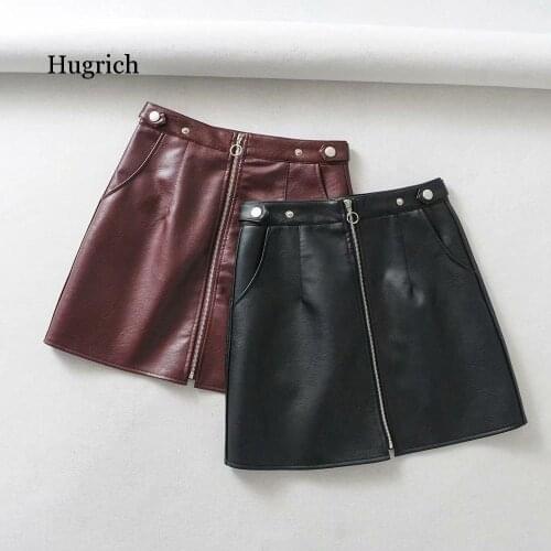 2020 Early Spring European and American Style Womens New Wholesale High Waist Pocket Zipper Pu Leather Skirt High Quality
