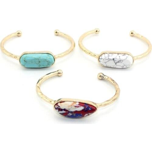 Chunky Marble Stone Charm Cuff Bangle for Women