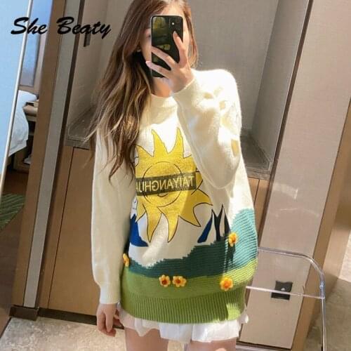 She Beaty Women Sweater Pullover 2021 Autumn Winter Clothes Korean Fashion Loose Casual Letters Streetwear Traf Y2k Tops Clothes