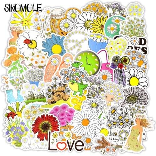 50PCS Beautiful Little Daisy Flower Doodle Sticker Summer Style Vsco Girl Cute Laptop Suitcase Bike Vinyl Car Decals Stickers F4