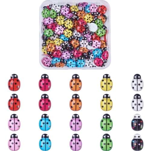100 PCS Lovely Ladybug Transparent Flatback Resin Cabochons Mixed Color Cabochon Setting DIY Earrings Necklace Jewelry Making