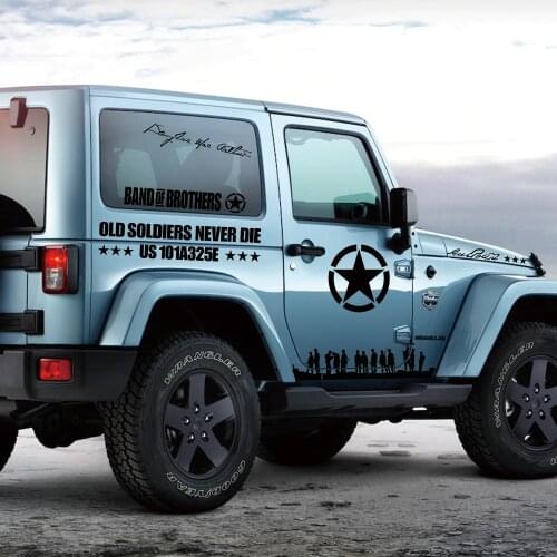 12PCS Car Door Side Vinyl Decal Auto Pentagram Soldiers Sport Stickers For Jeep Wrangler JK TJ Jl YJ Auto Body Decor Accessories