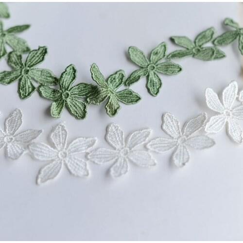 2 Meters embroidered 3D Flower lace fabric Handmade White Green Lace trimmings for sewing material accessories