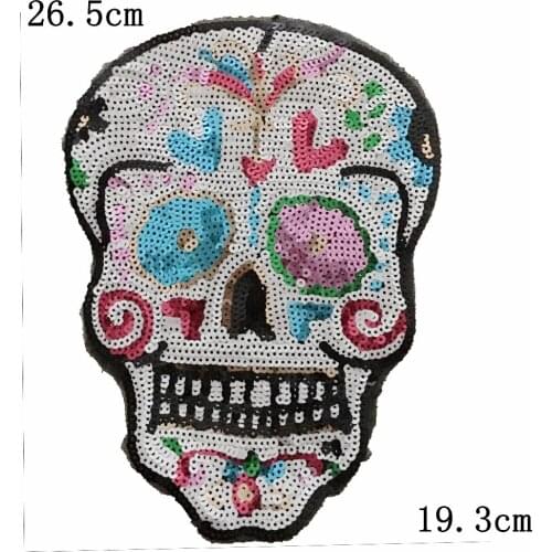 3D Skull Sequined Patches 26.5*19.3CM Sew-on Clothes Patch DIY Grament Accessories