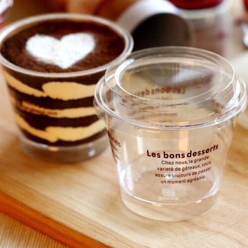 50 Sets of Disposable Mousse Cup DIY Tiramisu Cup Plastic Dessert Cup Creative Dessert Container with Spoon and Lid Coffee