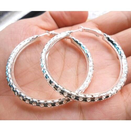 925 Silver colorSimple Hollow Ear Ring Big 50MM Circle Female Earrings Wholesale Fashion