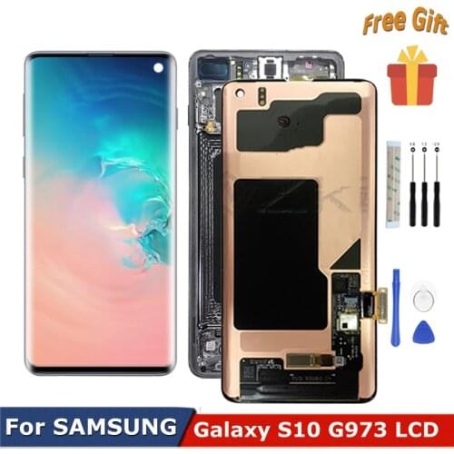 Super AMOLED Pantalla S10 G973F/DS LCD G973 For SAMSUNG Galaxy G973F Frame Display Touch Screen G9730 G973u Digitizer Assembly