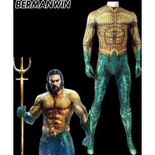 BERMANWIN High Quality Muscle Shade Aquaman Cosplay Costume Newest Aquaman Suit Outfit For Halloween Cosplay Costume