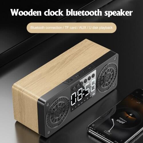 Wooden Bluetooth Speaker Portable Wireless Speakers Bass Stereo Subwoofer With Handsfree TF Card AUX MP3 FM Player Alarm Clock