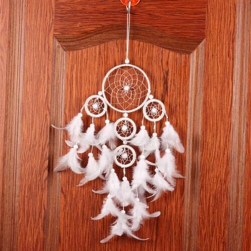 Big Dreamcatcher Wind Chime White Feather Dream Catcher Car Hanging Decoration 5 Circular Home Decor Gift XIN-Shipping