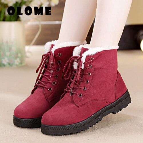 Women Snow boots warm fur plush Insole women winter boots flock ankle boots women lace-up winter shoes woman winter warm shoes