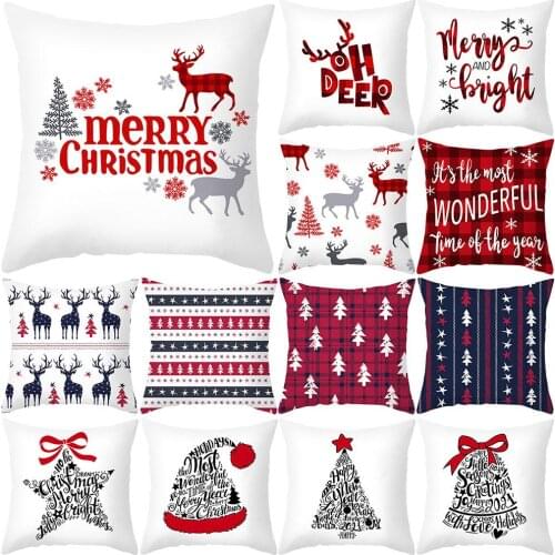 Geometric Cushion Covers Deer Xmas Tree Print Throw Pillow Case Cover Car For Room Home Office Christmas Decoration