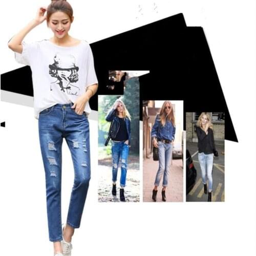 Woman Spring Harem Jeans Female Cotton Wide Leg Ankle-length Pants Trousers Lady Summer Oversize Hole Loose Vaqueros Pantalons