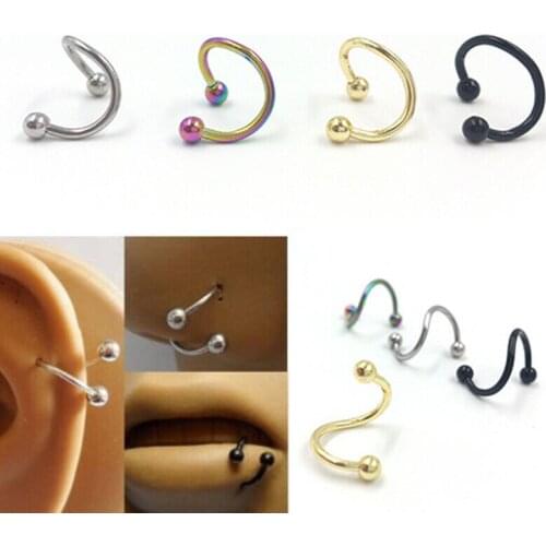 316 Stainless Steel S-Shape Septum Lip Piercing Nose Rings Hoop Horseshoe Fake Nose Ring Ear Smiley Bar Circular Barbell Earring