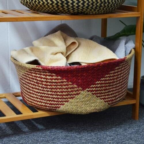 Seagrass Laundry Basket Natural Rattan Flower Basket Vase Planter Nursery Pot Belly Basket Straw Toys Organizer Home Decor