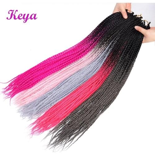 100g/pc Ombre Pink Hair Blue Crochet Ombre Box Braids 24 Inch Heat Resistant Fiber 24 Strands Synthetic Crochet Hair Extensions