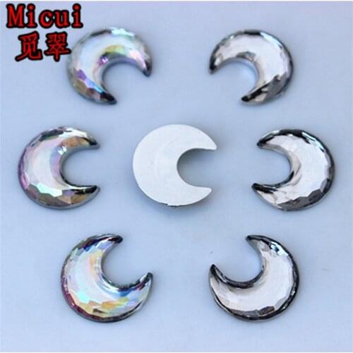 Micui 100PCS 15mm Acrylic Rhinestone Moon Acrylic Flatback Strass Crystal Stones For Dress Crafts Decorations ZZ230