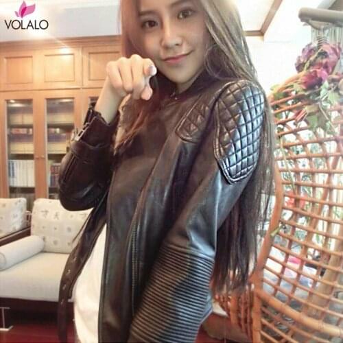 Spring Autumn Women Black Slim Cool Lady PU Leather Jackets Sweet Female Zipper Faux Femme Outwear Coat Plus Size