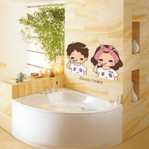 Lovers Brush Ones Teeth Bathroom Sticker Creative Cartoon Wall Stickers Removable Vinyl Decorative Foe Wedding Room Decor
