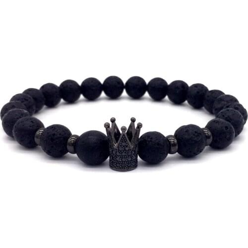 2020 Luxurious Crown Disco Ball Charm Men Bracelet Fashion Lava Stone Matte Bead Bracelet For Men Jewelry Gift