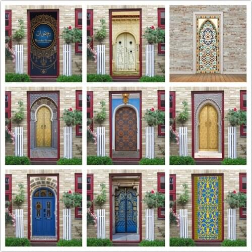 2Pcs/Set Eid Art Door Poster Self Adhesive Ramadan Home Decor Door Wall Sticker Removable Waterproof Living Room Bedroom Decal
