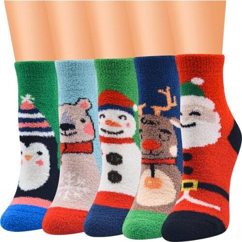 Christmas Woman Socks Cartoon Santa Claus Elk Animal Pattern Socks Holiday Warm Fashion Cartoon Christmas Socks 1 Pair